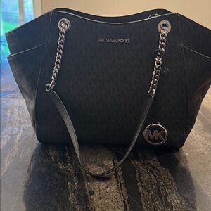 Michael Kors Black Tote with Silver Accents